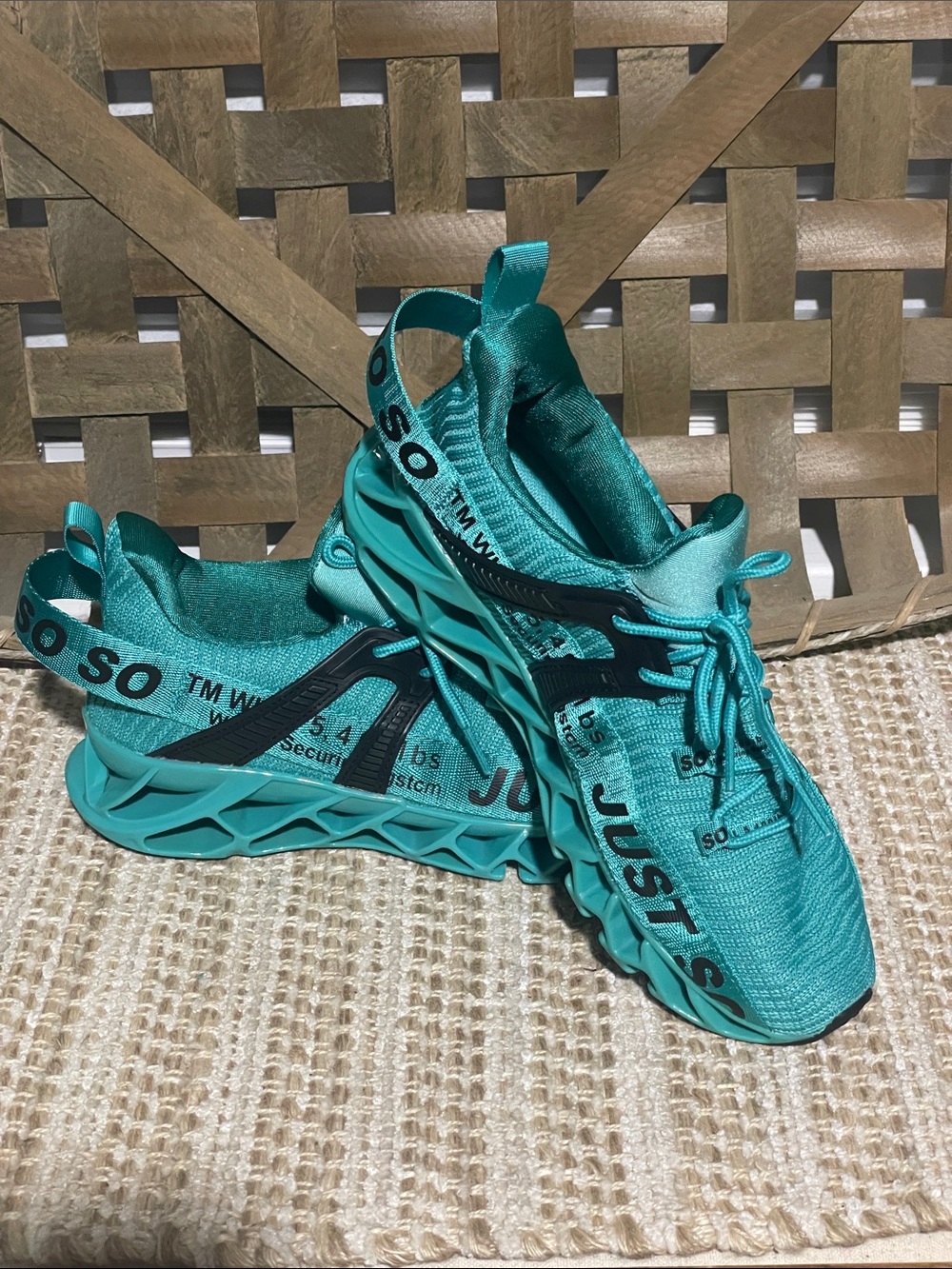 SO Women's Teal Athletic Sneakers with Text Accent